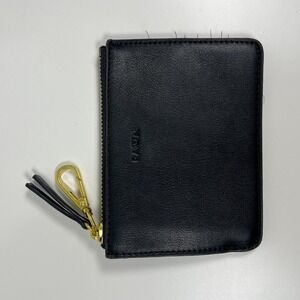Fawn Design Black Leather Zip Card Wallet with Gold Hardware